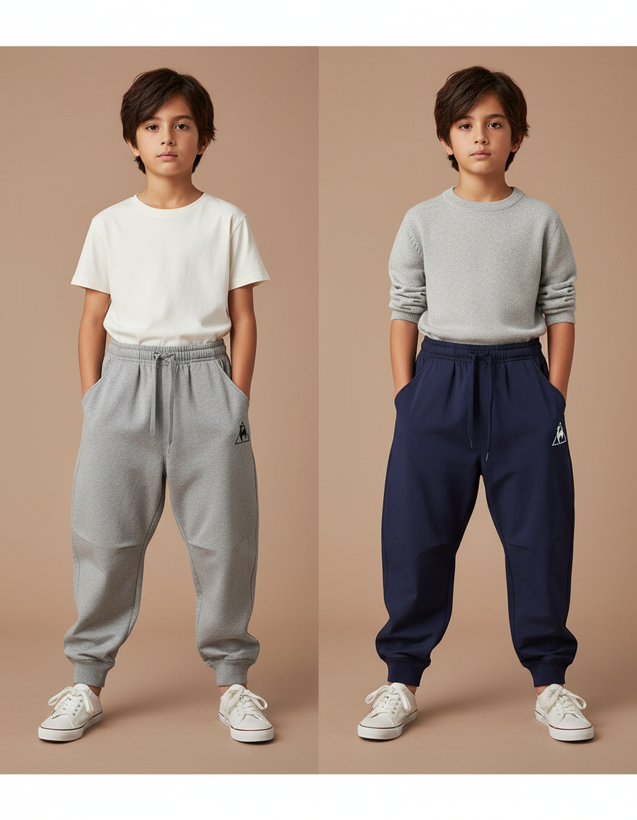 Pantalon Parachute Molleton Gris Marine Ample Confortable Enfant