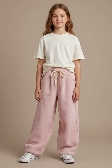 Pantalon Parachute Fille Baggy Streetwear - Rose Molleton