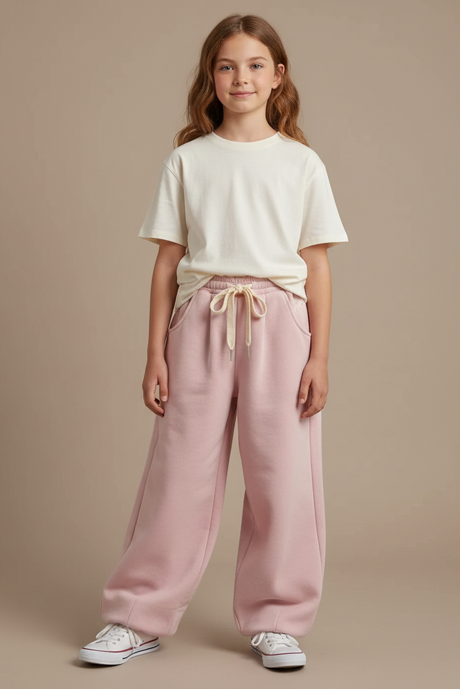 Pantalon Parachute Fille Baggy Streetwear - Rose Molleton