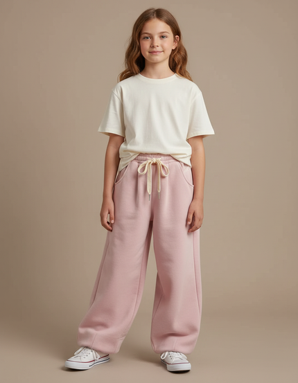 Pantalon Parachute Fille Baggy Streetwear - Rose Molleton