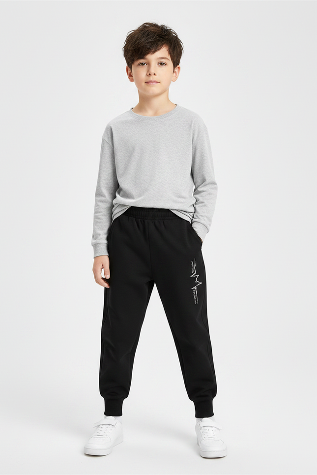 Pantalon Parachute Noir Éclair Sport Garçon Coton - Molleton