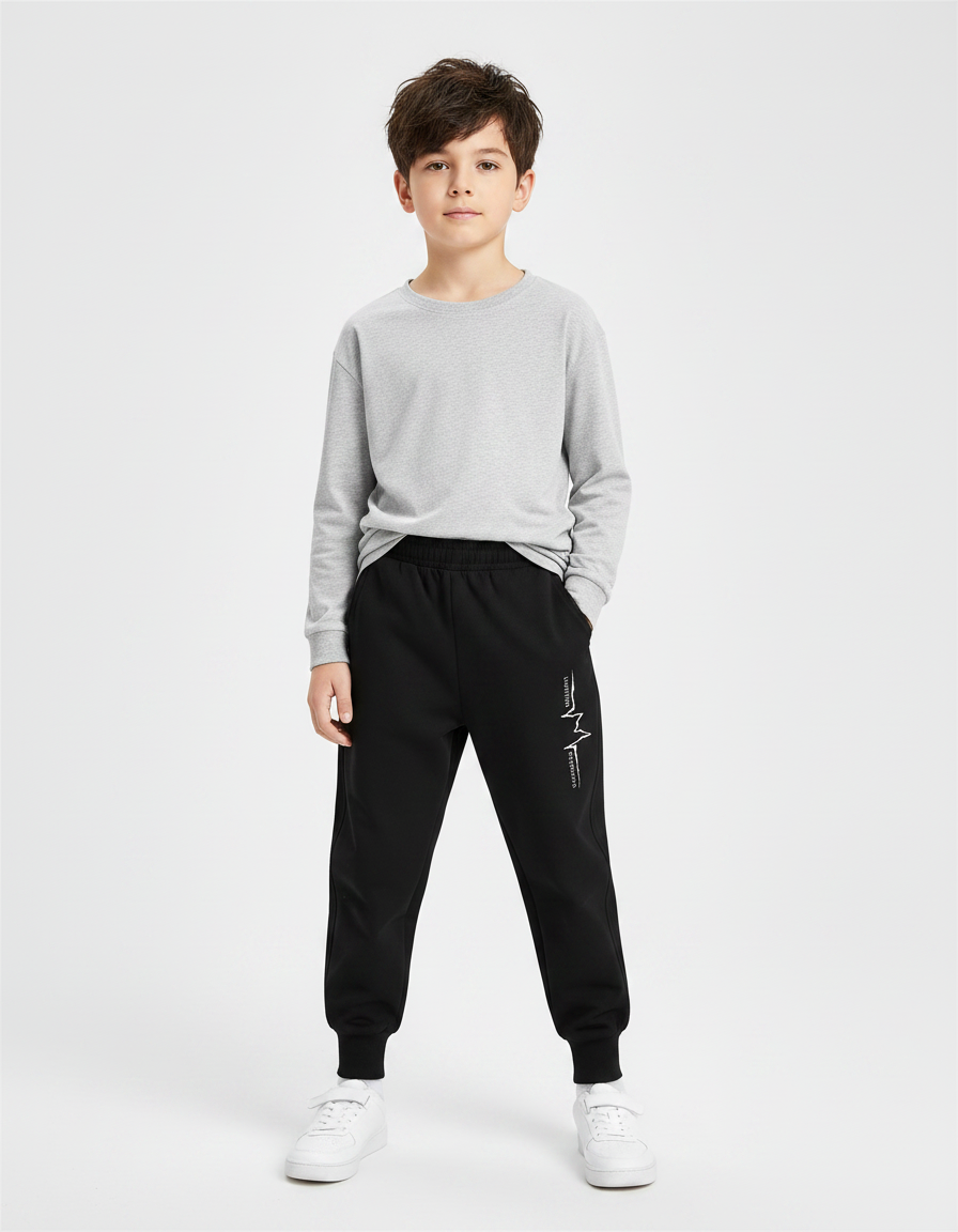 Pantalon Parachute Noir Éclair Sport Garçon Coton - Molleton