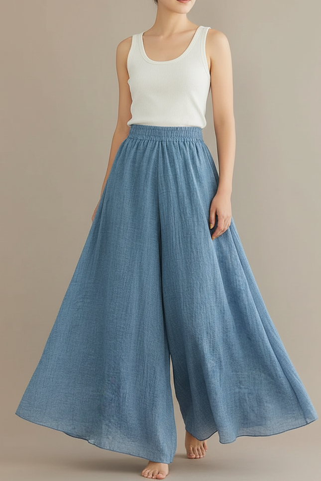 Pantalon Parachute Bleu Ciel Ample Lin Fluide
