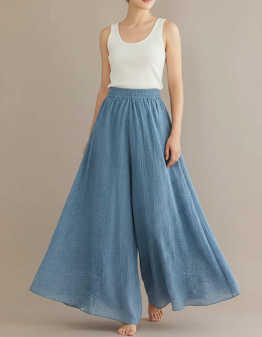 Pantalon Parachute Bleu Ciel Ample Lin Fluide