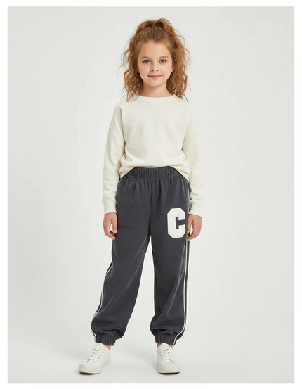 Pantalon Parachute Côtelé Gris Lettre C Enfant - Cordé
