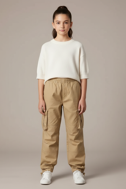 Pantalon Parachute Kaki Ample Coton Cargo Enfant
