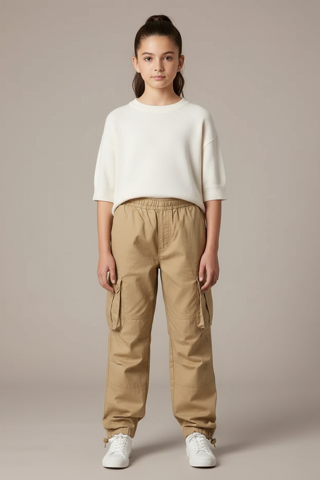 Pantalon Parachute Kaki Ample Coton Cargo Enfant