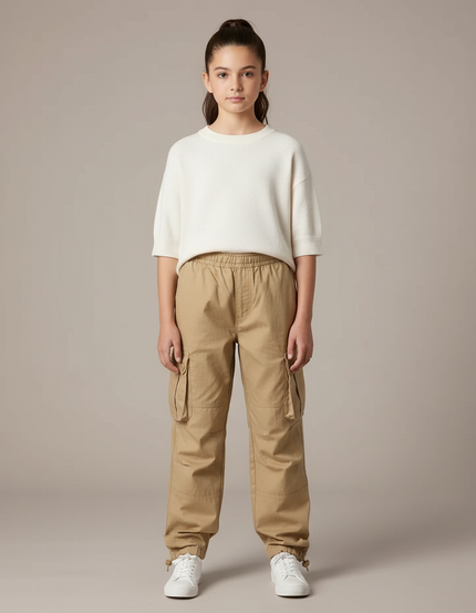 Pantalon Parachute Kaki Ample Coton Cargo Enfant