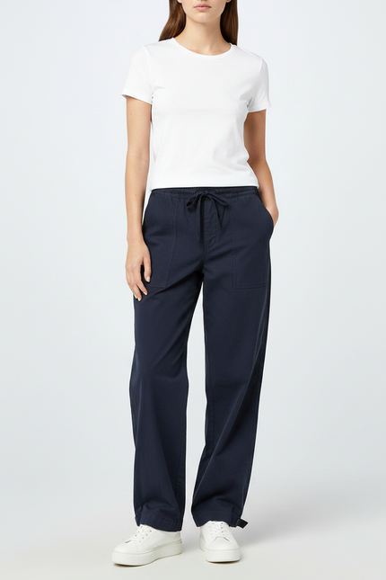 Pantalon Parachute Marine Ample Cordon Décontracté Femme - Toile