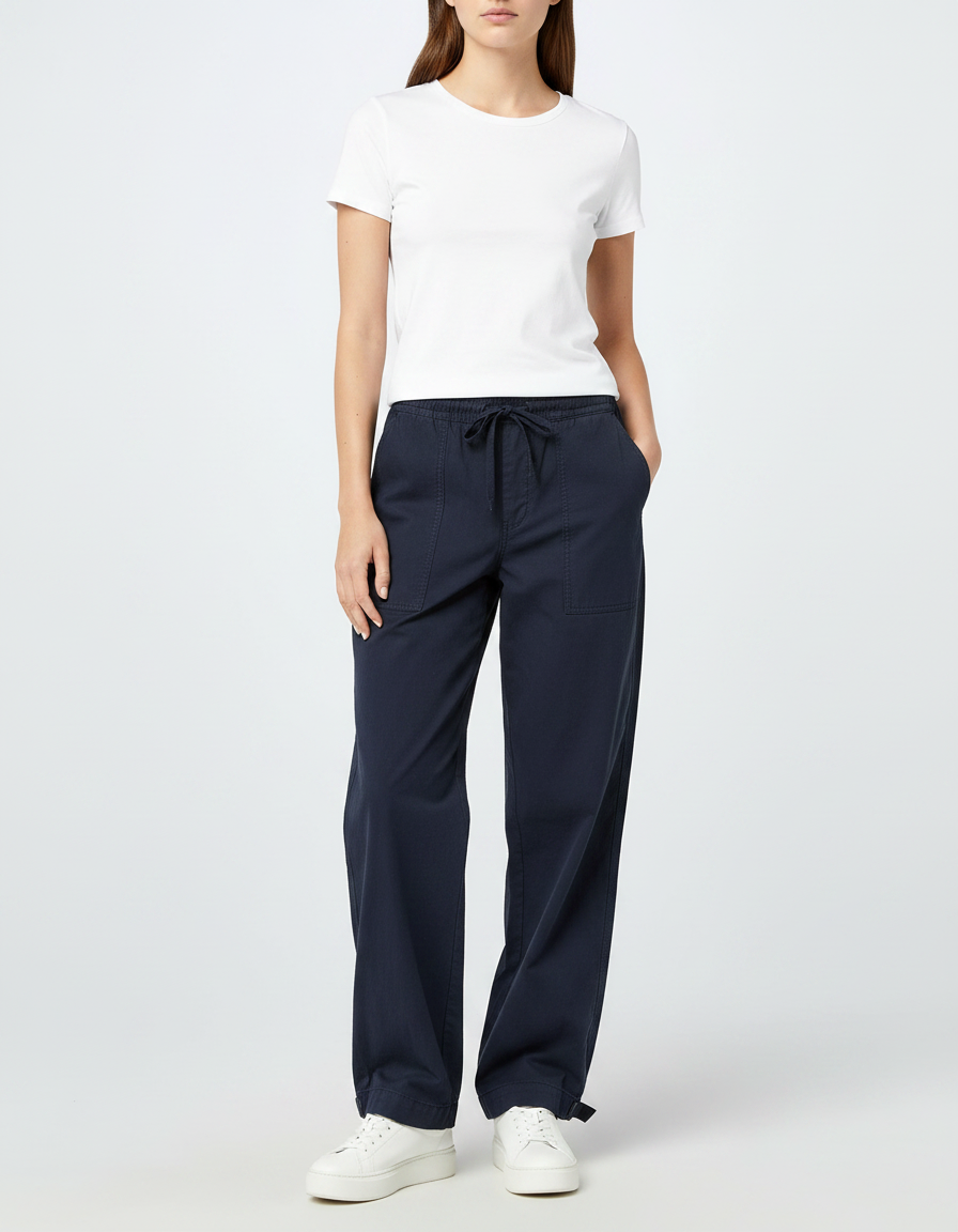 Pantalon Parachute Marine Ample Cordon Décontracté Femme - Toile