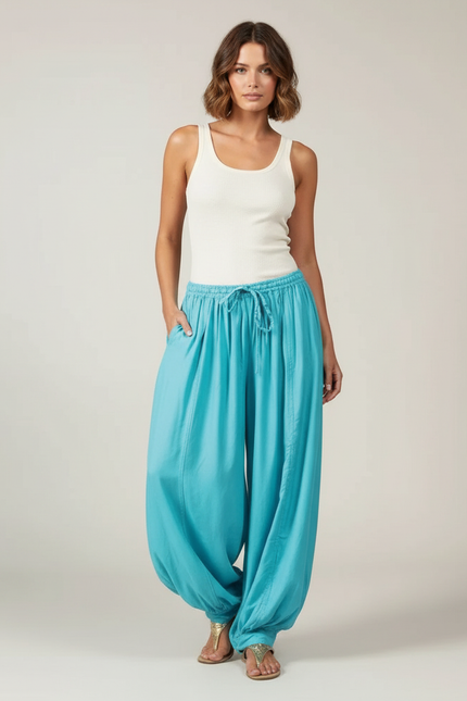 Pantalon Parachute Fluide Ample Cordon Bleu Femme - Lin
