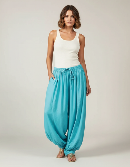Pantalon Parachute Fluide Ample Cordon Bleu Femme - Lin