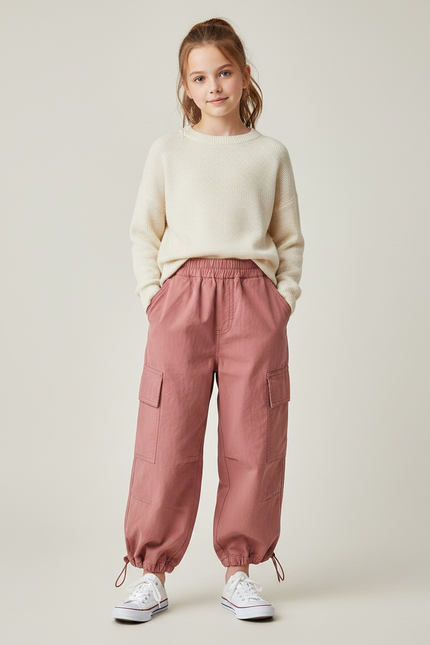 Pantalon Parachute Rose Cargo Enfant Coton Ample