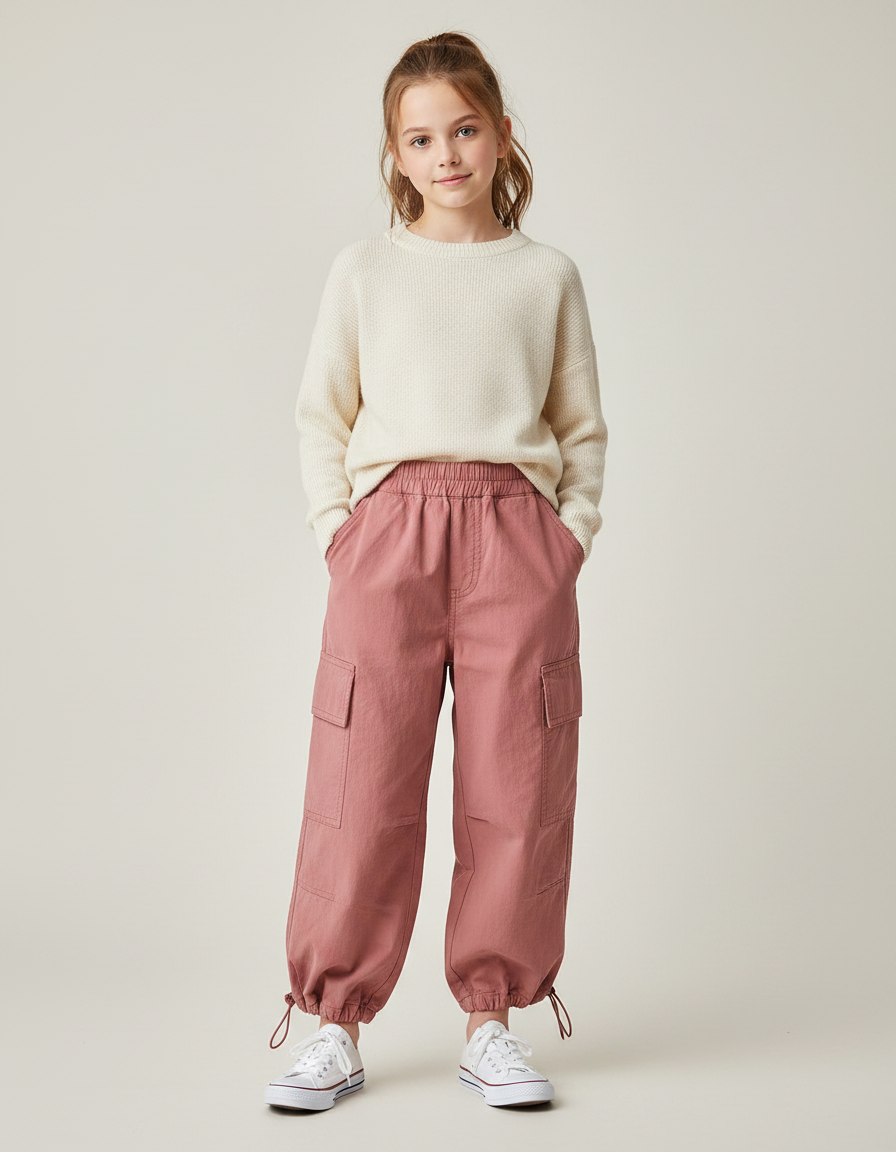 Pantalon Parachute Rose Cargo Enfant Coton Ample