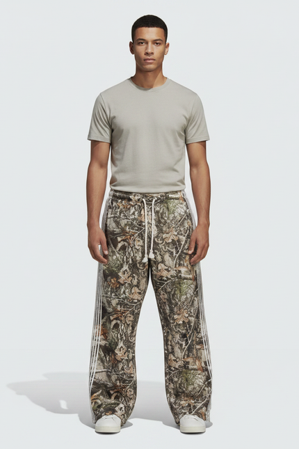 Pantalon Parachute Camouflage Ample Rayures Streetwear - Imprimé Molleton