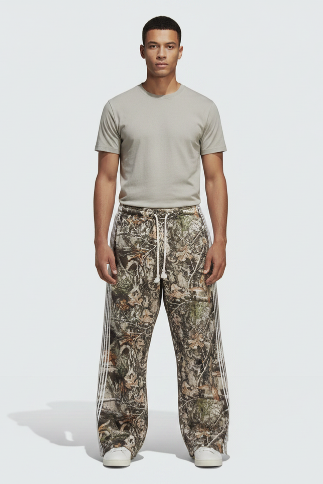 Pantalon Parachute Camouflage Ample Rayures Streetwear - Imprimé Molleton