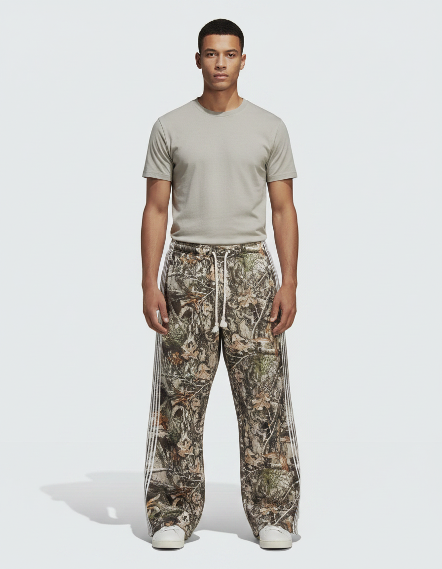 Pantalon Parachute Camouflage Ample Rayures Streetwear - Imprimé Molleton