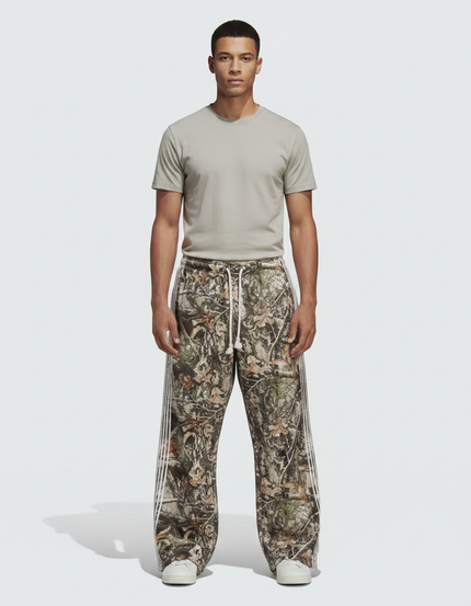 Pantalon Parachute Camouflage Ample Rayures Streetwear - Imprimé Molleton