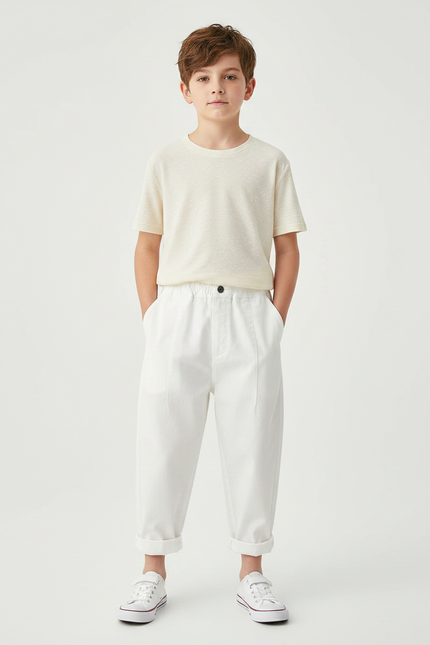 Pantalon Parachute Blanc Coton Ample Enfant Décontracté