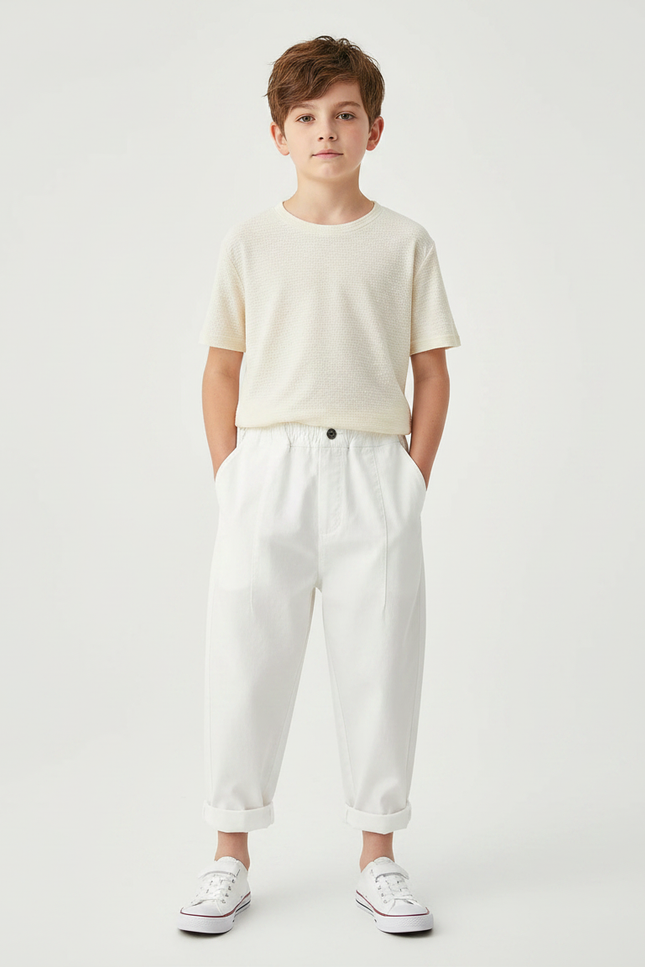Pantalon Parachute Blanc Coton Ample Enfant Décontracté