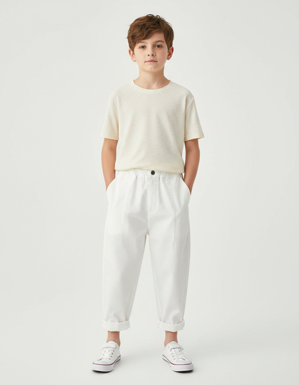 Pantalon Parachute Blanc Coton Ample Enfant Décontracté