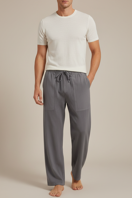 Pantalon Parachute Gris Ample Coton Lin Homme