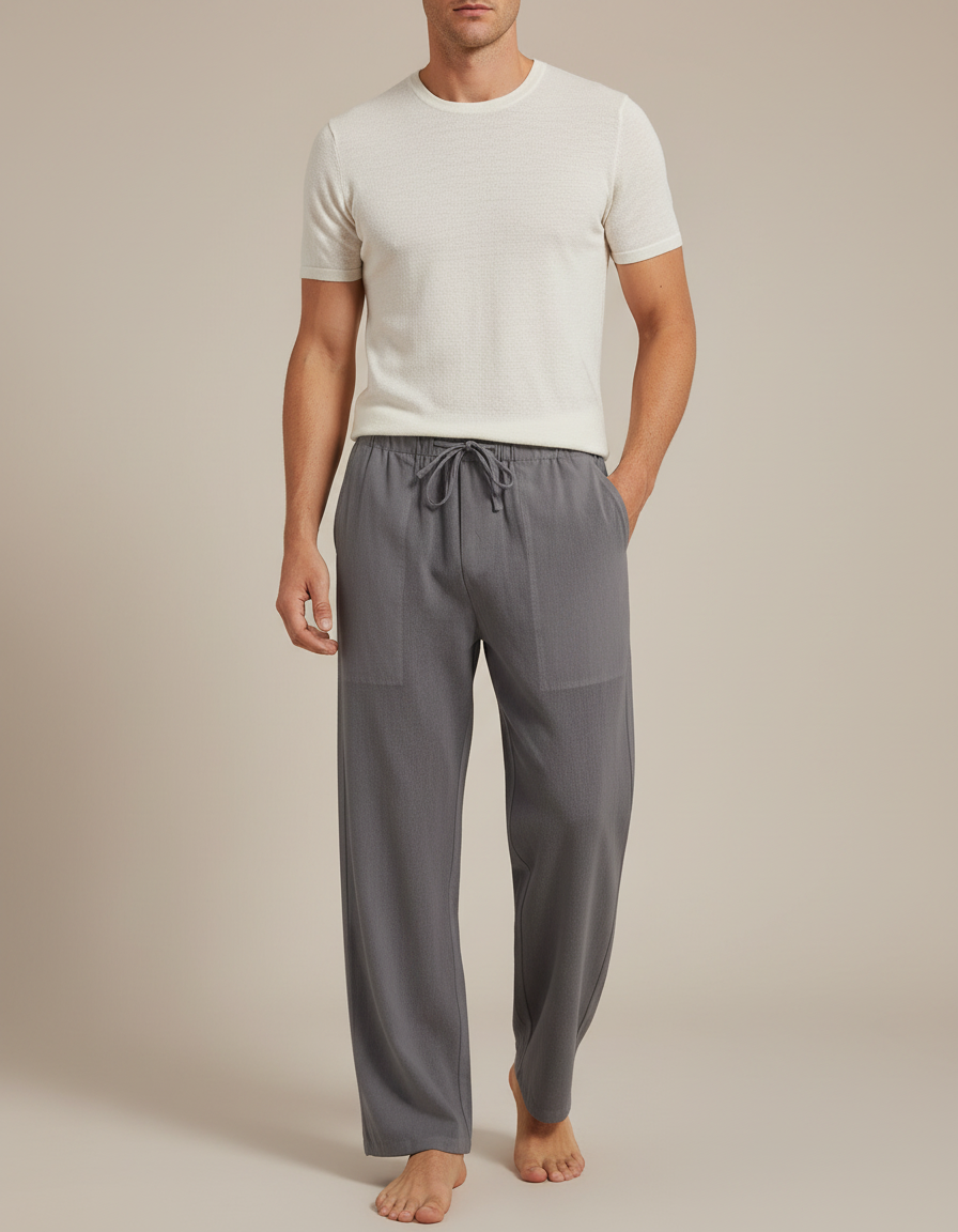 Pantalon Parachute Gris Ample Coton Lin Homme