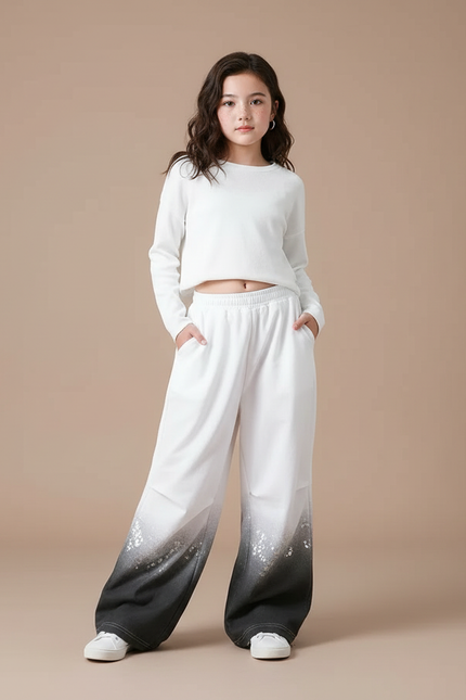 Pantalon Parachute Blanc Dégradé Paillettes Ample Fille - Multicolore Molleton
