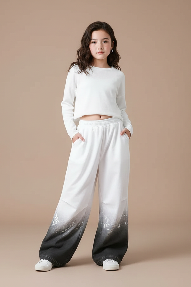 Pantalon Parachute Blanc Dégradé Paillettes Ample Fille - Multicolore Molleton