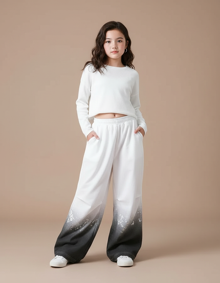 Pantalon Parachute Blanc Dégradé Paillettes Ample Fille - Multicolore Molleton