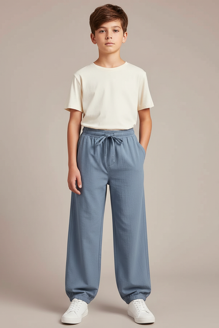 Pantalon Parachute Garçon Resserré Aux Chevilles Toile Streetwear - Bleu Lin