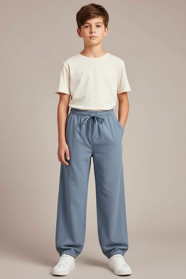 Pantalon Parachute Garçon Resserré Aux Chevilles Toile Streetwear - Bleu Lin