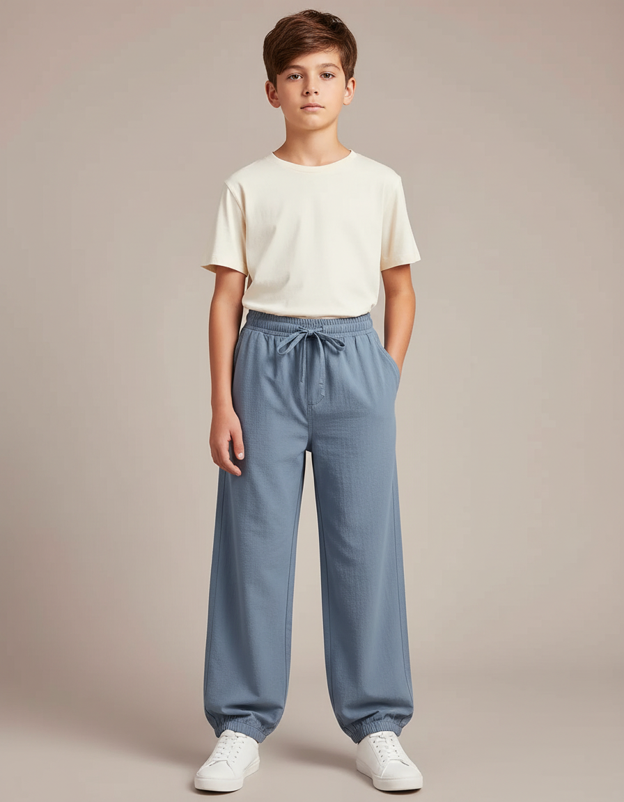 Pantalon Parachute Garçon Resserré Aux Chevilles Toile Streetwear - Bleu Lin