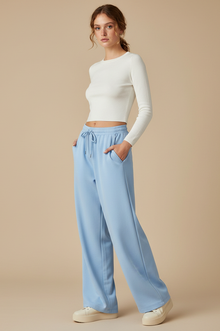 Pantalon Parachute Bleu Ciel Ample Confortable Cordon - Molleton