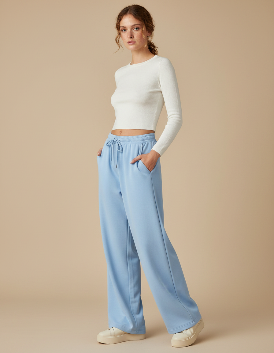 Pantalon Parachute Bleu Ciel Ample Confortable Cordon - Molleton