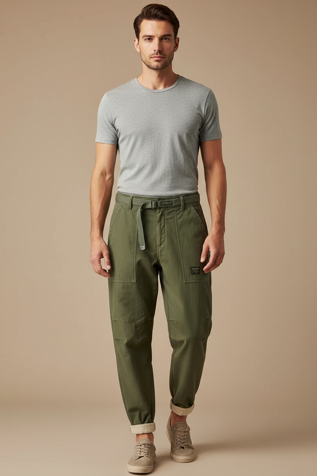 Pantalon Parachute Kaki Cargo Molletonné Décontracté Homme