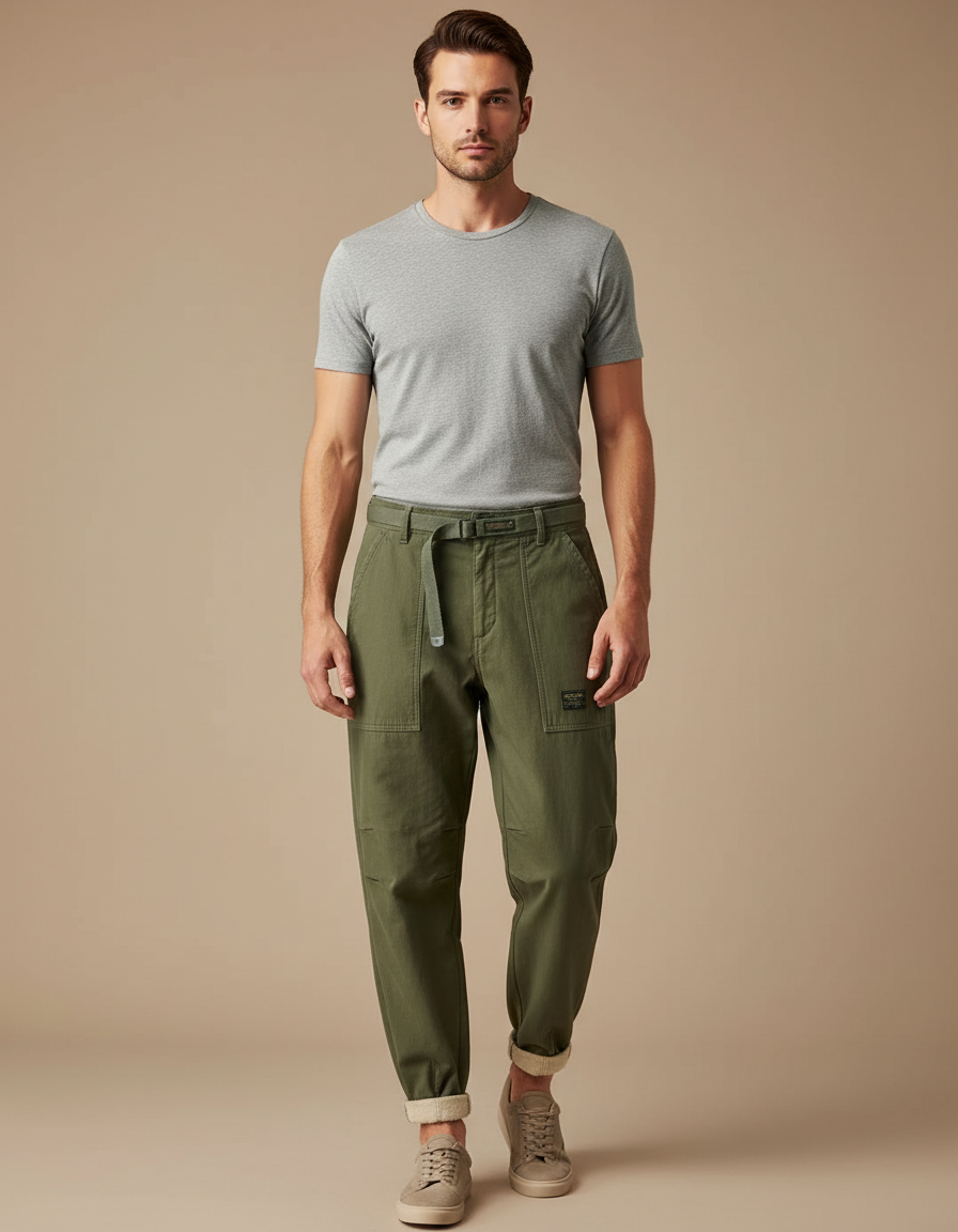 Pantalon Parachute Kaki Cargo Molletonné Décontracté Homme