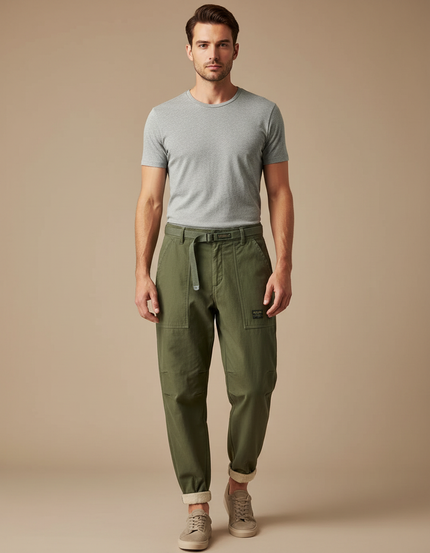 Pantalon Parachute Kaki Cargo Molletonné Décontracté Homme