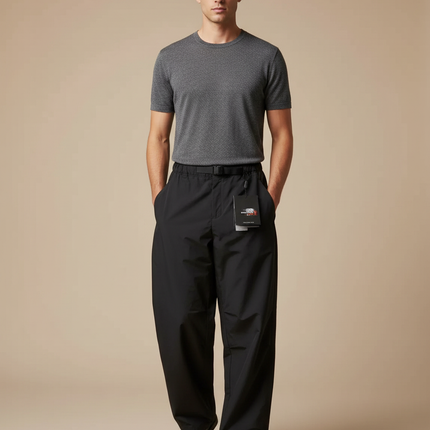 Pantalon Parachute Noir Ample Imperméable Unisexe Décontracté - Polyester