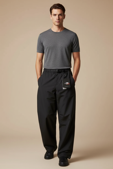 Pantalon Parachute Noir Ample Imperméable Unisexe Décontracté - Polyester