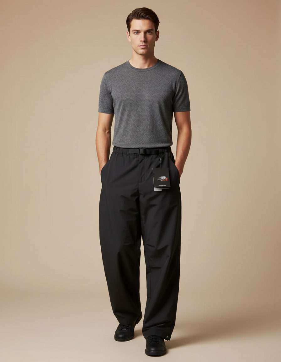 Pantalon Parachute Noir Ample Imperméable Unisexe Décontracté - Polyester
