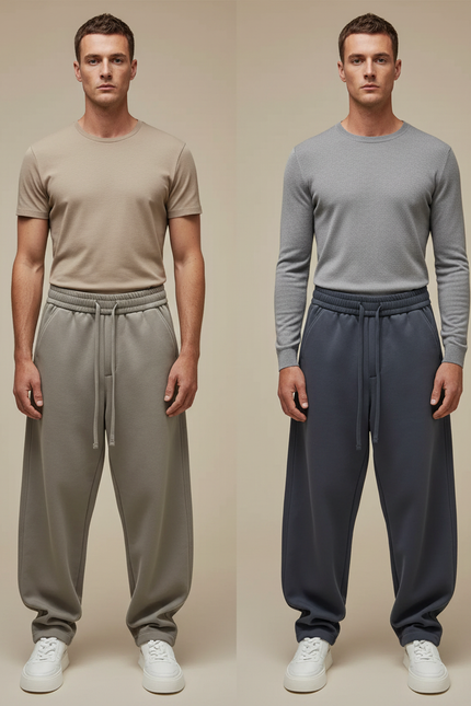 Pantalon Parachute Coton Ample Décontracté Homme Cordon - Kaki Molleton