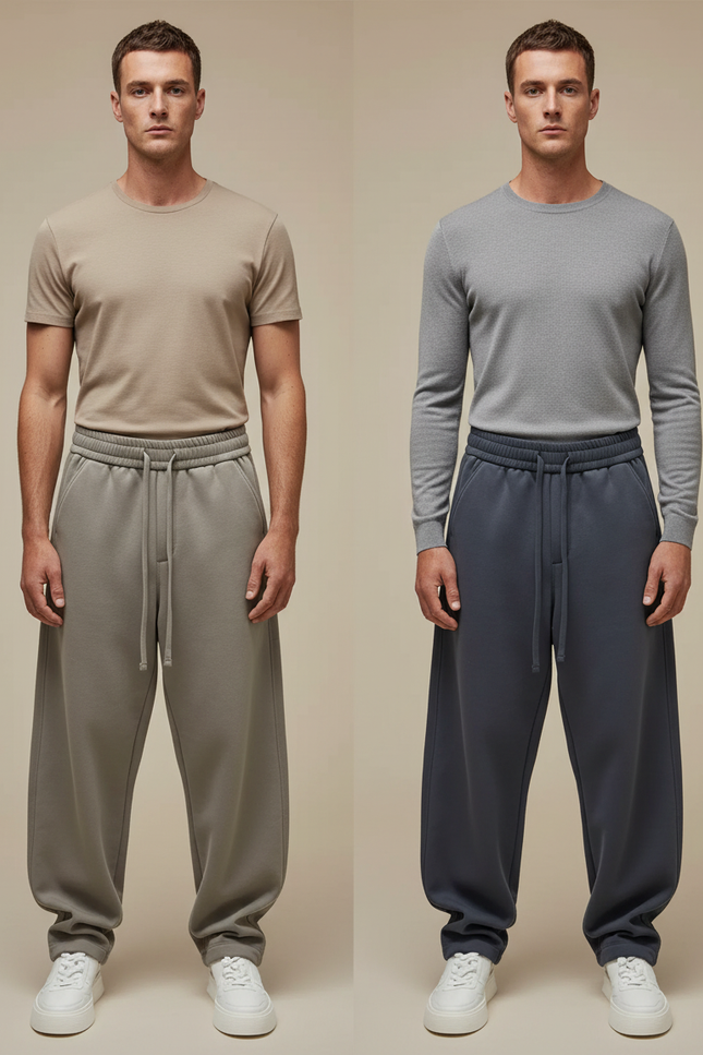 Pantalon Parachute Coton Ample Décontracté Homme Cordon - Kaki Molleton