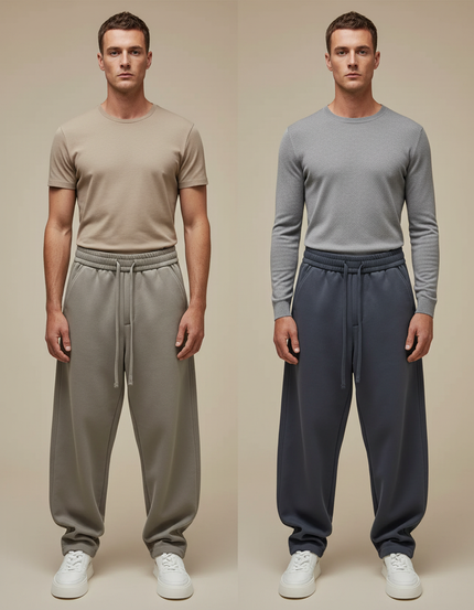 Pantalon Parachute Coton Ample Décontracté Homme Cordon - Kaki Molleton
