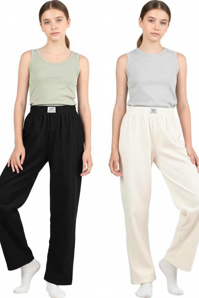 Pantalon Parachute Côtelé Ample Confortable Fille Décontracté - Noir Cordé