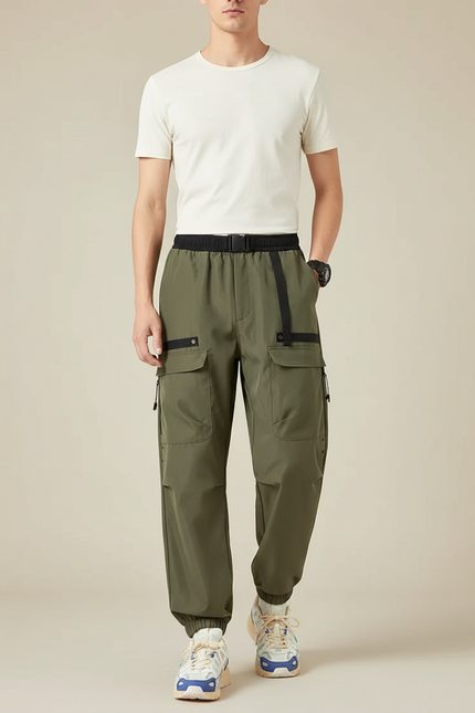 Pantalon Parachute Kaki Cargo Ample Décontracté Homme - Polyester