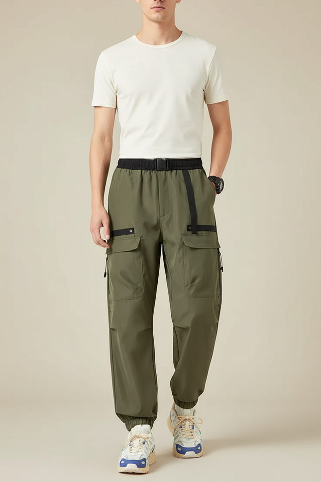 Pantalon Parachute Kaki Cargo Ample Décontracté Homme - Polyester
