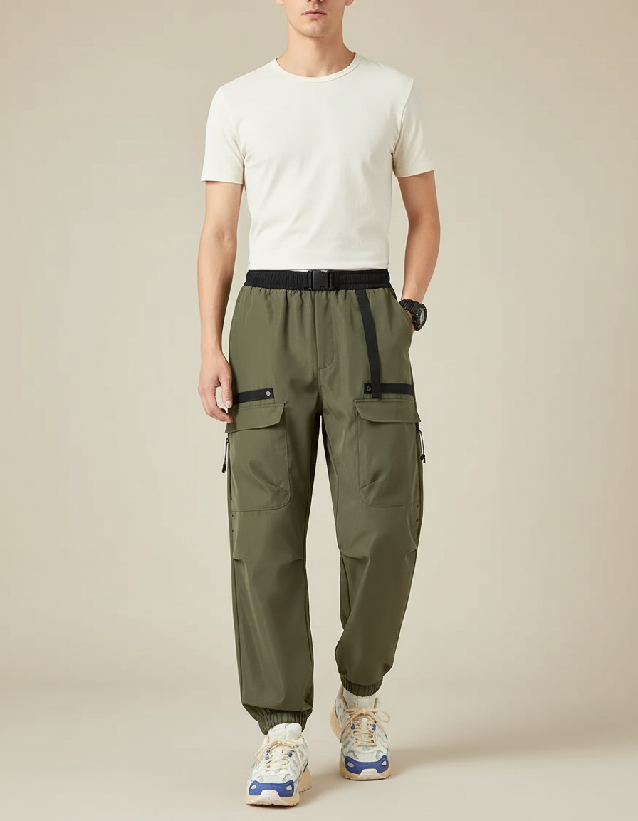 Pantalon Parachute Kaki Cargo Ample Décontracté Homme - Polyester