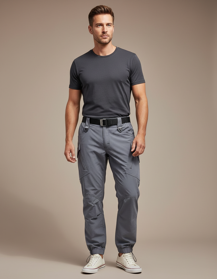 Pantalon Parachute Gris Tactique Homme Ajusté Militaire - Polyester