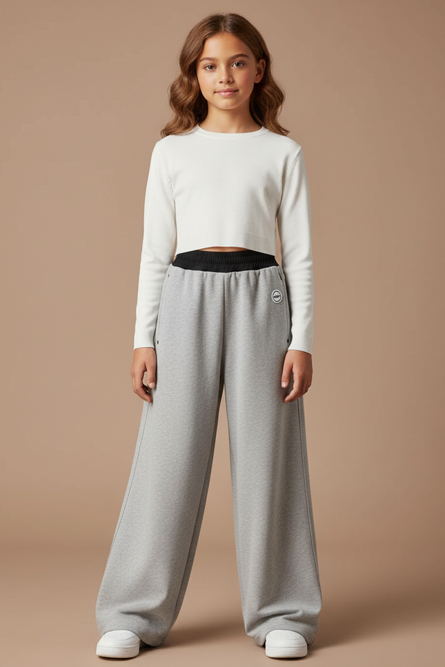 Pantalon Parachute Molleton Gris Ample Fille